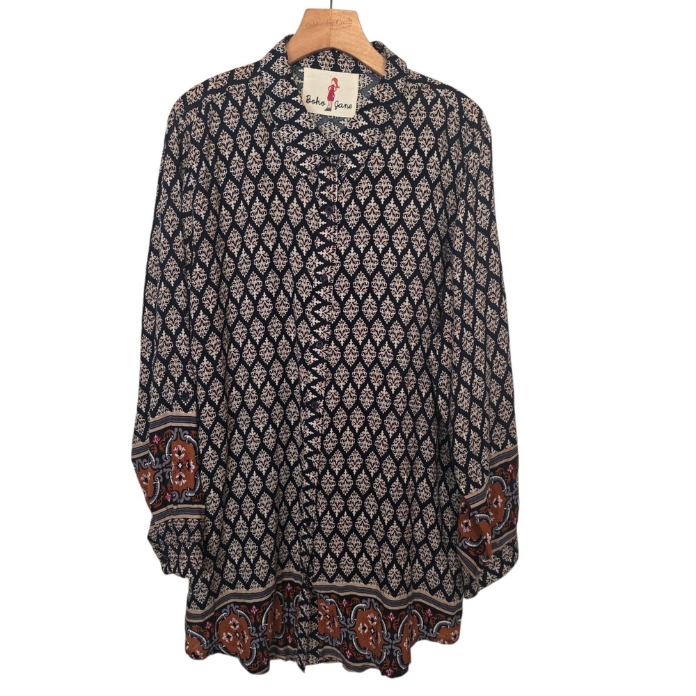 Boho Jane Tunic Top Womens L Christiana Boho Peasant Cottagecore
